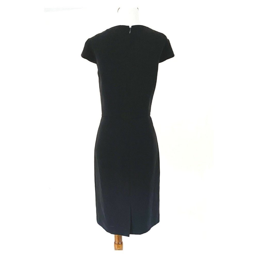 Tahari Cap Sleeve Pleated Seam Bodice Black Dress - Picture 4 of 7